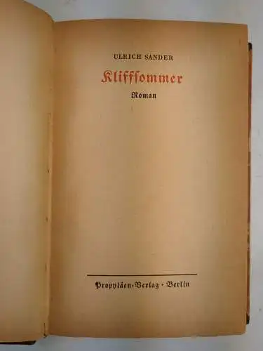 Buch: Kliffsommer, Roman. Sander, Ulrich, Propyläen, gebraucht, gut