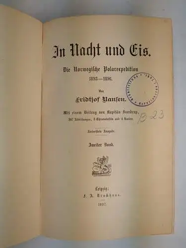 Buch: In Nacht und Eis, Nansen, Fridtjof. 2 Bände, 1897, F. A. Brockhaus