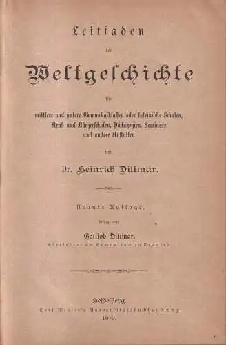 Buch: Leitfaden der Weltgeschichte, Heinrich Dittmar, 1879, Carl Winter Verlag