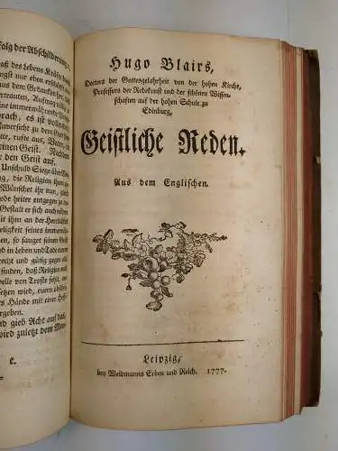 Buch: Lebensbeschreibungen in Predigten, Enfields, W., 1777, Weidmanns Erben u.