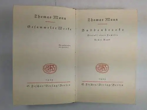 Buch: Die Buddenbrooks, Verfall einer Familie Thomas Mann, 2 Bände, S. Fischer