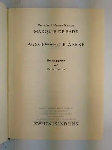 Buch: Marquis de Sade, Ausgewählte Werke, 3 Bände, Verlag Zweitausendeins