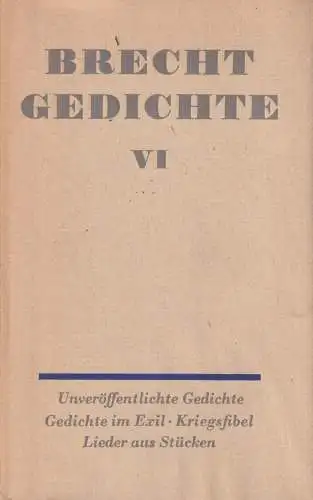 Buch: Gedichte. Band VI, Brecht, Bertolt. Gedichte, 1978, Aufbau-Verlag
