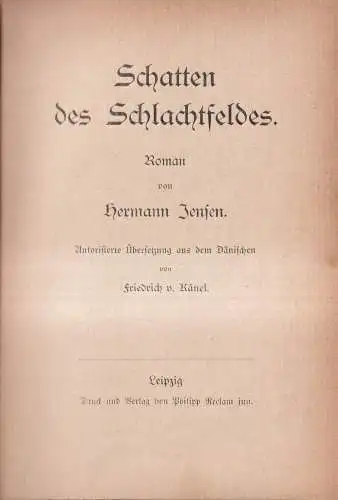 Buch: Schatten des Schlachtfeldes, Roman, Jensen, Hermann, Reclam Verlag