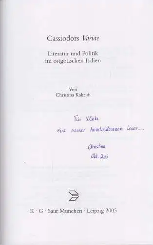 Buch: Cassiodors Variae, Kakridi, Christina, 2005, K. G. Saur Verlag