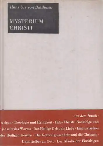 Buch: Mysterium Christi, Balthasar, Hans Urs von, 1970, St. Benno-Verlag