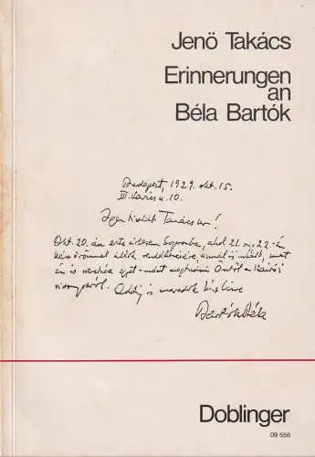 Buch: Erinnerungen an Bela Bartok, Takacs, Jenö, 1982, Doblinger, gebraucht
