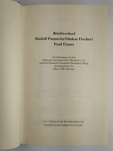 Buch: Briefwechsel Rudolf Pannwitz / Otokar Fischer / Paul Eisner, 2002, Cotta