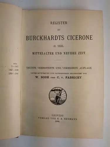Buch: Der Cicerone, Burckhardt, Jacob, 1904, E. A. Seemann Verlag, 4 Bände