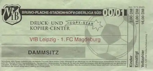 VfB Leipzig - 1. FC Magdeburg. Ticket 2001. 2001, gebraucht, gut