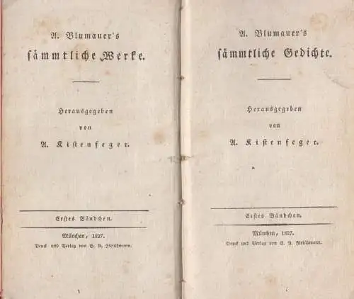 Buch: Sämmtliche Gedichte Band 1-4. Blumauer, A., 1827, Fleischmann, 2 in 1 Bde