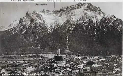 AK Mittenwald mit Karwendel. ca. 1939, Postkarte. Ca. 1939, Verlag E. Wachter