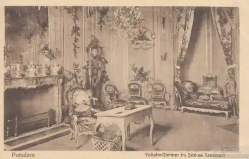 AK Potsdam. Voltaire-Zimmer im Schloss Sanssouci. ca. 1912, Postkarte. Ca. 1912