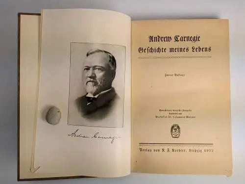 Buch: Geschichte meines Lebens 1835-1919. Carnegie, Andrew, 1922, Koehler Verlag