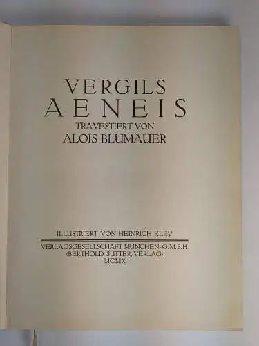 Buch: Vergils Aeneis travestiert von Alois Blumauer, 1910, gebraucht, gut