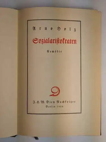 Buch: Sozialaristokraten, Komödie,  Arno Holz, 1924, Dietz Verlag, gebraucht gut