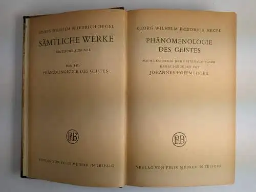 Buch: Phänomenologie des Geistes, Georg Wilhelm Friedrich Hegel. 1949, F. Meiner