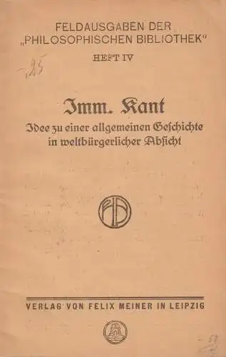 Buch: Idee zu einer allgemeinen Geschichte in weltbürgerlicher Absicht, Kant