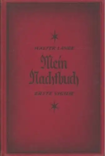 Buch: Mein Nachtbuch, Lange, Walter. 1926, Verlag  Kuhwald & Stentzler