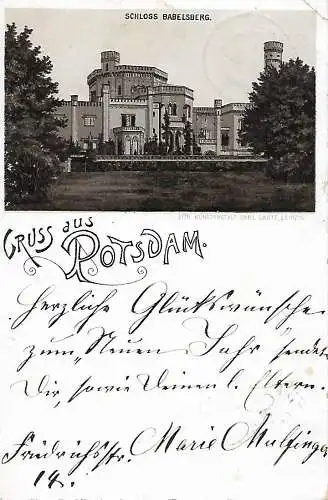 AK Gruss aus Potsdam. Schloss Babelsberg. ca. 1896, Postkarte, gut