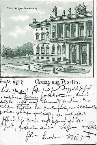 AK Gruss aus Berlin. Neues Abgeordnetenhaus. ca. 1899, Postkarte, gut