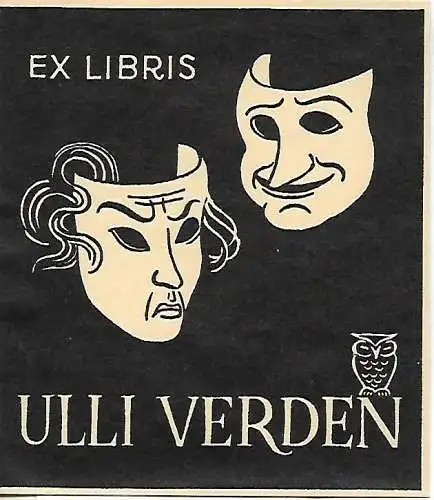 Original Druck-Grafik Exlibris: Ulli Verden, Masken, gebraucht, gut