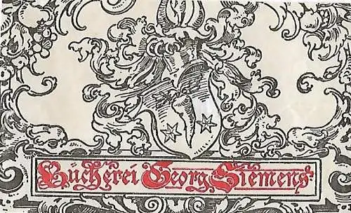 Original Druck Exlibris: Bücherei Georg Siemens, Rocaille, Wappen, gut