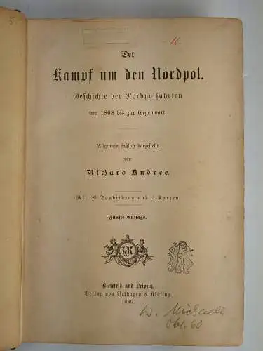 Buch: Der Kampf um den Nordpol, Richard Andree, 1889, Velhagen & Klasing