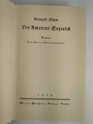 Buch: Der Amateur-Sozialist, Roman, 1929, Martin Maschler Verlag, gebraucht, gut