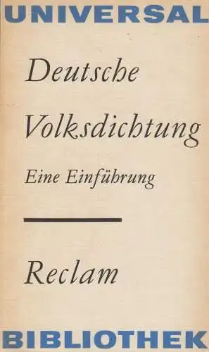 Buch: Deutsche Volksdichtung. Bentzien, Ulrich u.a., 1979, Reclam