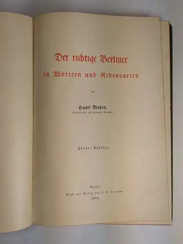 Buch: Der richtige Berliner in Wörtern und Redensarten, Hans Meyer, 1904, Herman