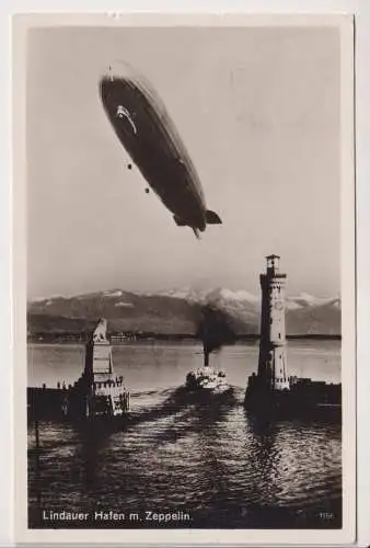 AK Lindauer Hafen m. Zeppelin, ca. 1936, Karl Kaspar, gelaufen, gebraucht, gut