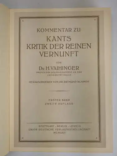 Buch: Kommentar zu Kants Kritik der reinen Vernunft 1+2, Vaihinger, Scientia