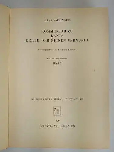 Buch: Kommentar zu Kants Kritik der reinen Vernunft 1+2, Vaihinger, Scientia