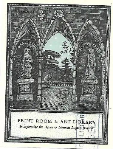 Original Grafik Exlibris: Print Room & Art Library, Torbogen, Antike, gut