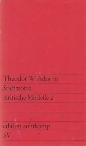 Buch: Stichworte. Adorno, Theodor W., Edition suhrkamp, 1969, Suhrkamp Verlag