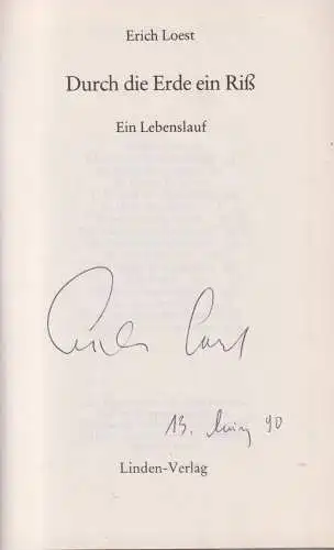 Buch: Durch die Erde ein Riss, Loest, Erich. 1990, Linden-Verlag, signiert