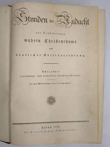 Buch: Stunden der Andacht, 1835, Heinrich Remigius Sauerländer, gebraucht, gut