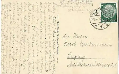 AK Nordseebad Cuxhaven. Alte Liebe bei Sturm. ca. 1933, gebraucht, gut
