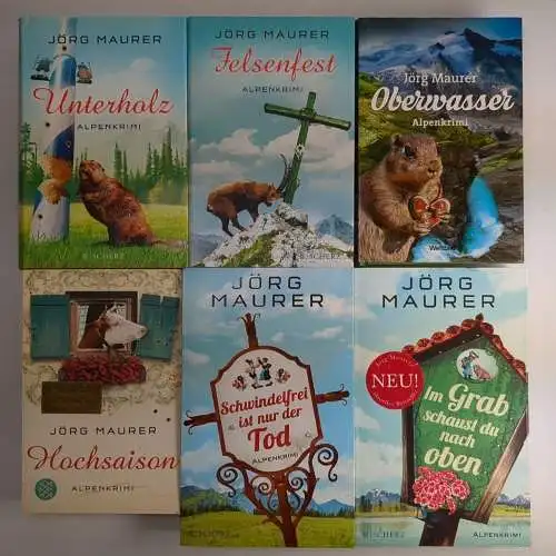 6 Bücher Jörg Maurer, Jennerwein-Reihe, signiert, Unterholz, Oberwasser ...