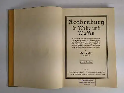 Buch: Rothenburg in Wehr und Waffen, Karl Heller, 1926, J.P. Petersche Druckerei