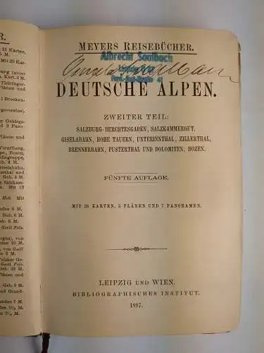 Buch: Deutsche Alpen, Zweiter Teil, Meyers Reisebücher, 1897, gebraucht, gut