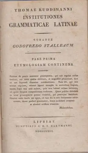 Buch: Institutiones Grammaticae Latinae. Ruddimanni, Thomae, 1823, Hartmann