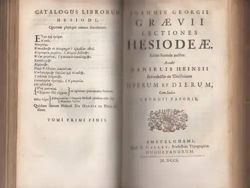 Buch: Hesiodi Ascraei quae exstant. Hesiod, Graecii, Clerici, 1707, G. Gallet