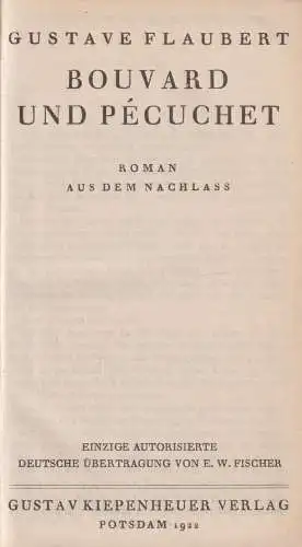 Buch: Bouvard und Pecuchet, Gustave Flaubert, 1922, Kiepenheuer, gebraucht, gut