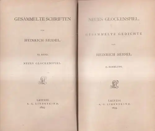 Buch: Neues Glockenspiel, Gedichte, Seidel, Heinrich, 1893, A. G. Liebeskind