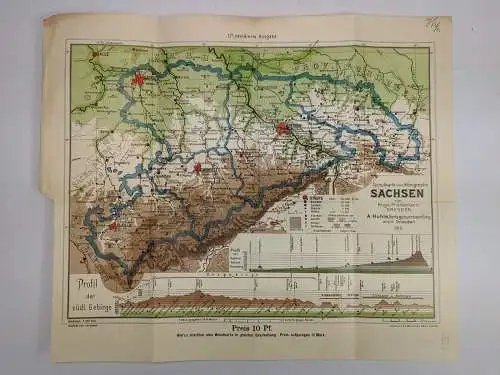 Karte: Schulkarte vom Königreiche Sachsen, Friedemann, Hugo, 1910, A. Huhle, gut