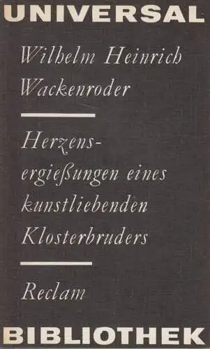 Buch: Herzensergießungen eines kunstliebenden Klosterbruders, Wackenroder. 1981