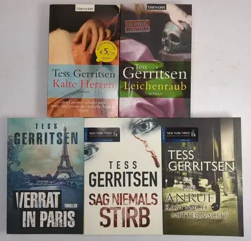 5 Bücher Tess Gerritsen: Leichenraub, Kalte Herzen, Paris, Anruf, Sag niemals...