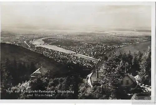 AK Blick auf Königstuhl-Restaurant  Heidelberg und Rheinebene. ca... Postkarte